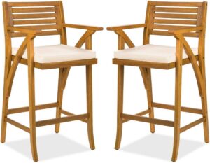 Set of 2 Outdoor Acacia Wood Bar Stools Bar Chairs