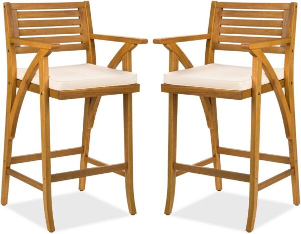 Set of 2 Outdoor Acacia Wood Bar Stools Bar Chairs