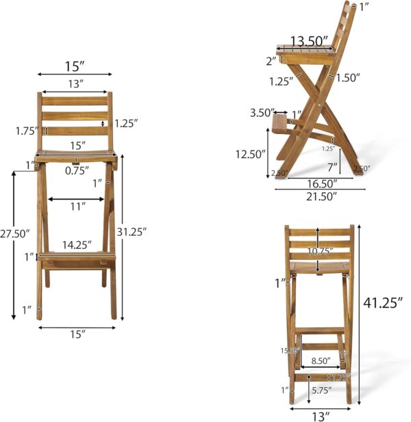 Tundra Outdoor Foldable Wood Barstool Set