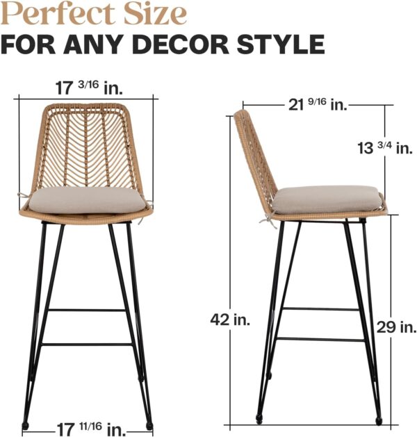 400lbs Capacity Rattan Bar Stools Set of 2