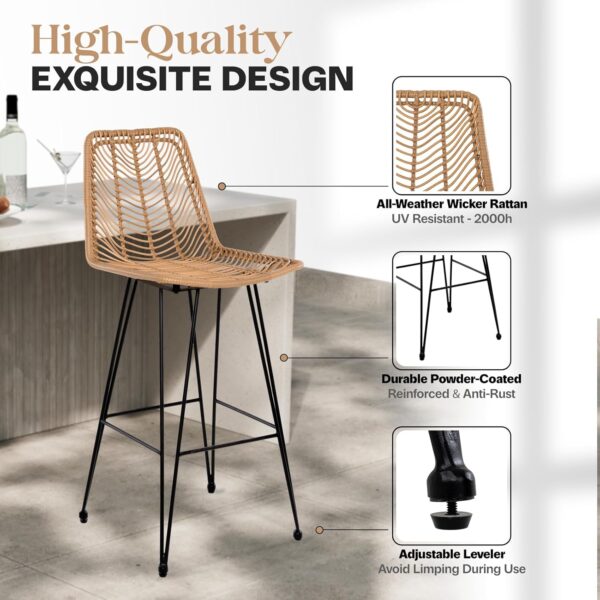 400lbs Capacity Rattan Bar Stools Set of 2