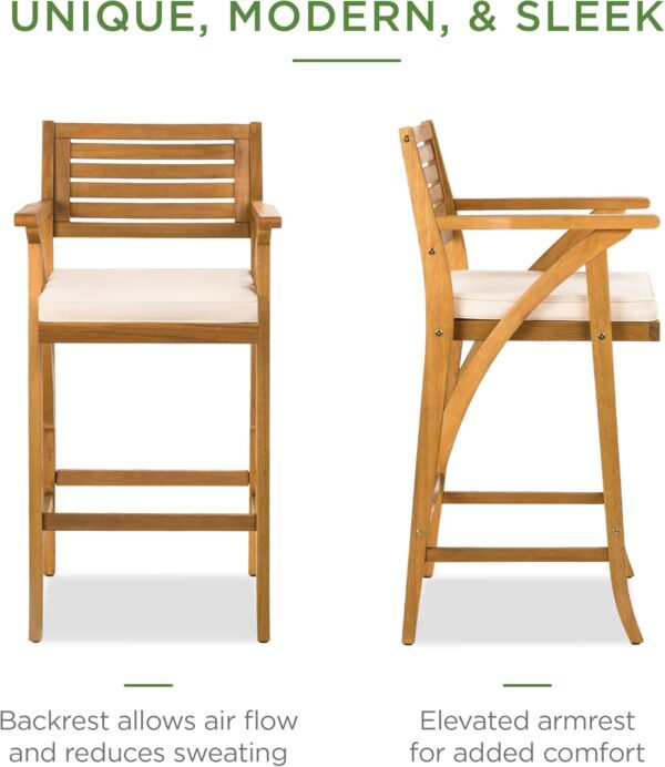 Set of 2 Outdoor Acacia Wood Bar Stools Bar Chairs