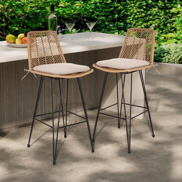 400lbs Capacity Rattan Bar Stools Set of 2