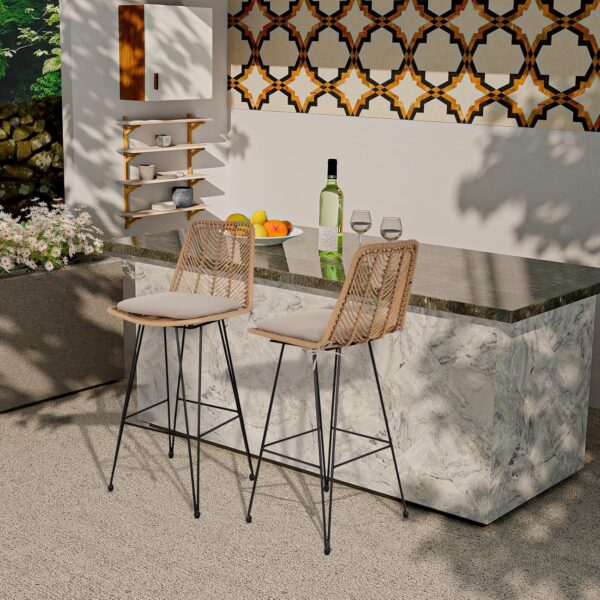 400lbs Capacity Rattan Bar Stools Set of 2