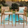 Set of 2 Outdoor Acacia Wood Bar Stools Bar Chairs