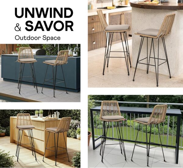 400lbs Capacity Rattan Bar Stools Set of 2
